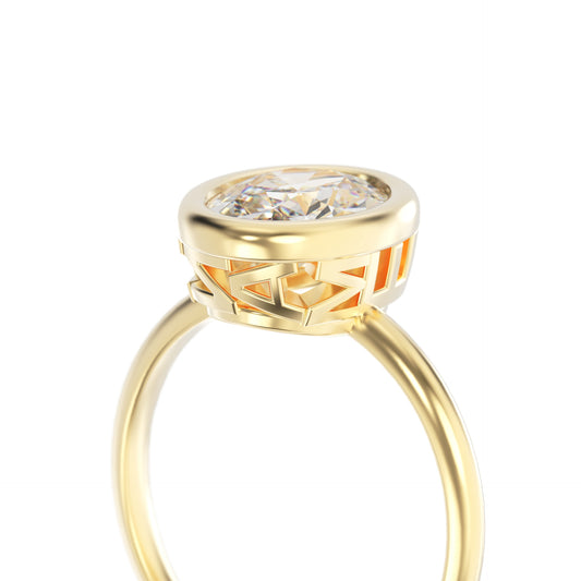 Gold ring with a diamond on a white background