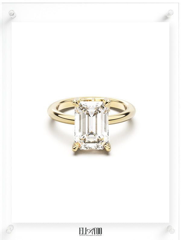 Front view of Radiant Cut Diamond Ring with claw setting featuring initials on the side