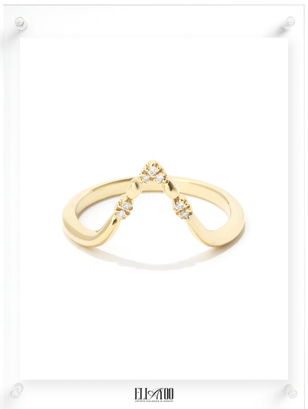 Contemporary yellow gold open ring with diamond accents, front view