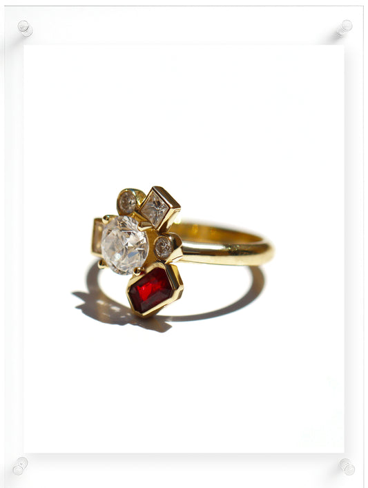 Bauhaus Ruby Flower Diamond Ring
