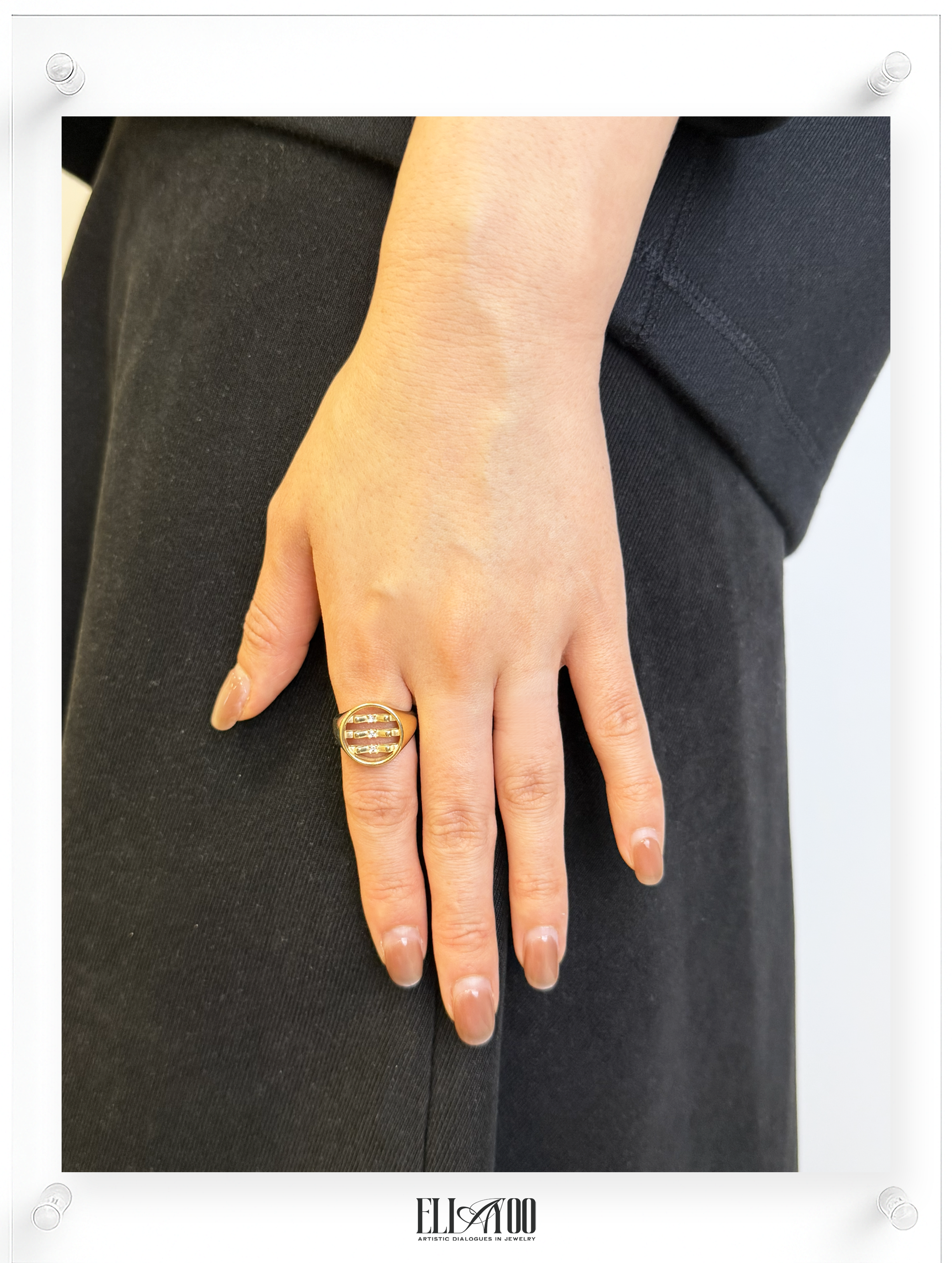 Model image of 10k gold signet ring featuring ribbon shape with White Diamond