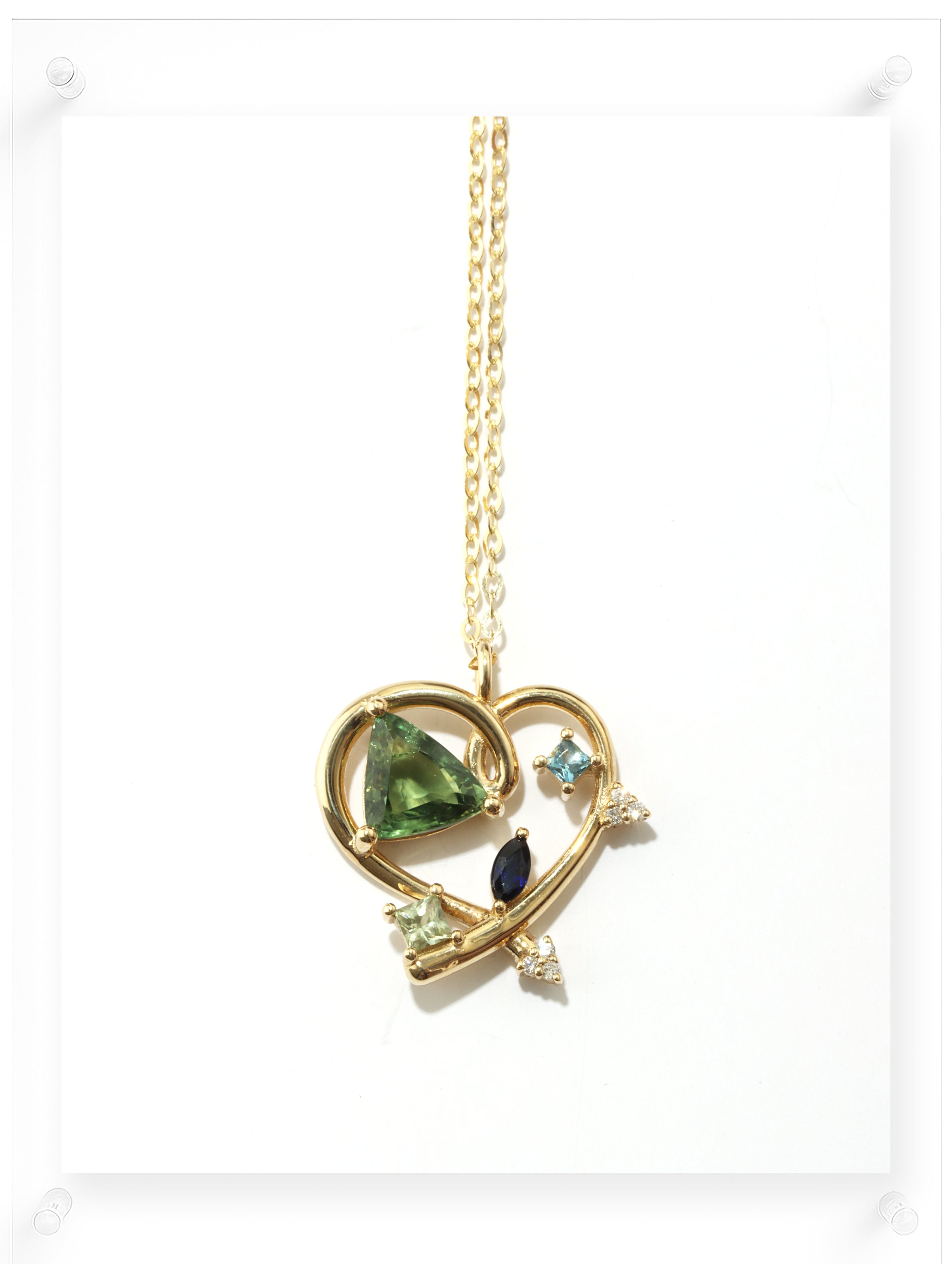 Bauhaus Heart Necklace - Green Sapphire