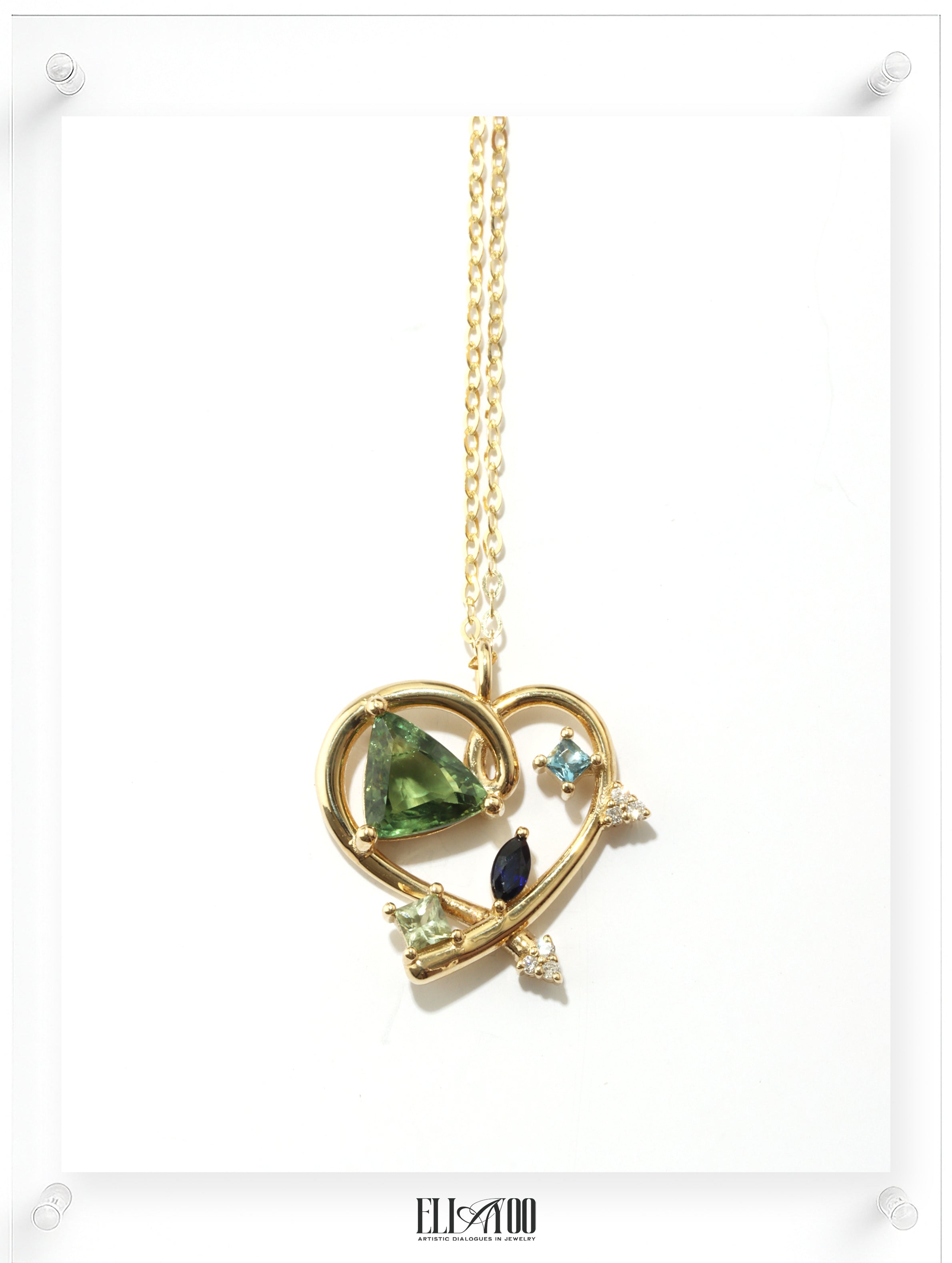 Bauhaus Heart Necklace - Green Sapphire