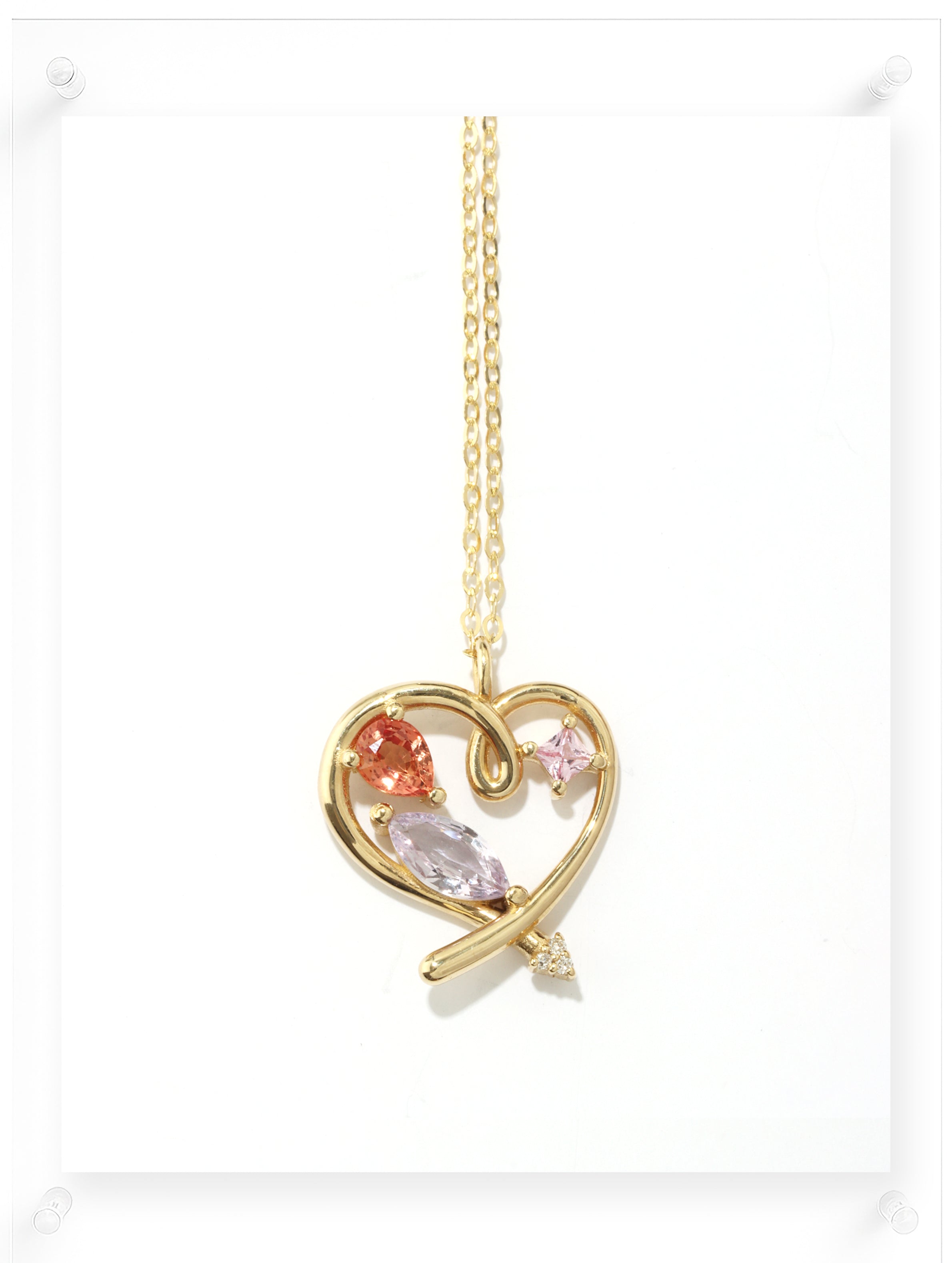 Bauhaus Heart Necklace - Lavender & Orange Sapphire