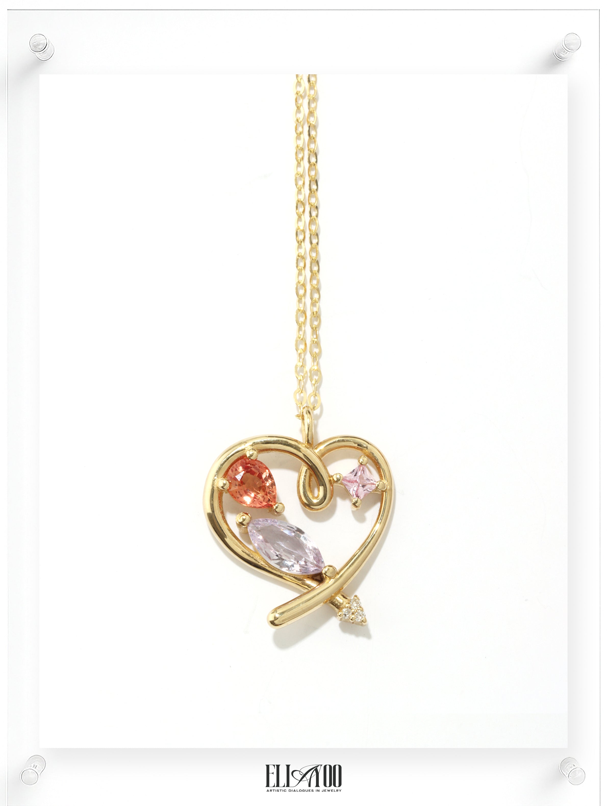 Bauhaus Heart Necklace - Lavender & Orange Sapphire