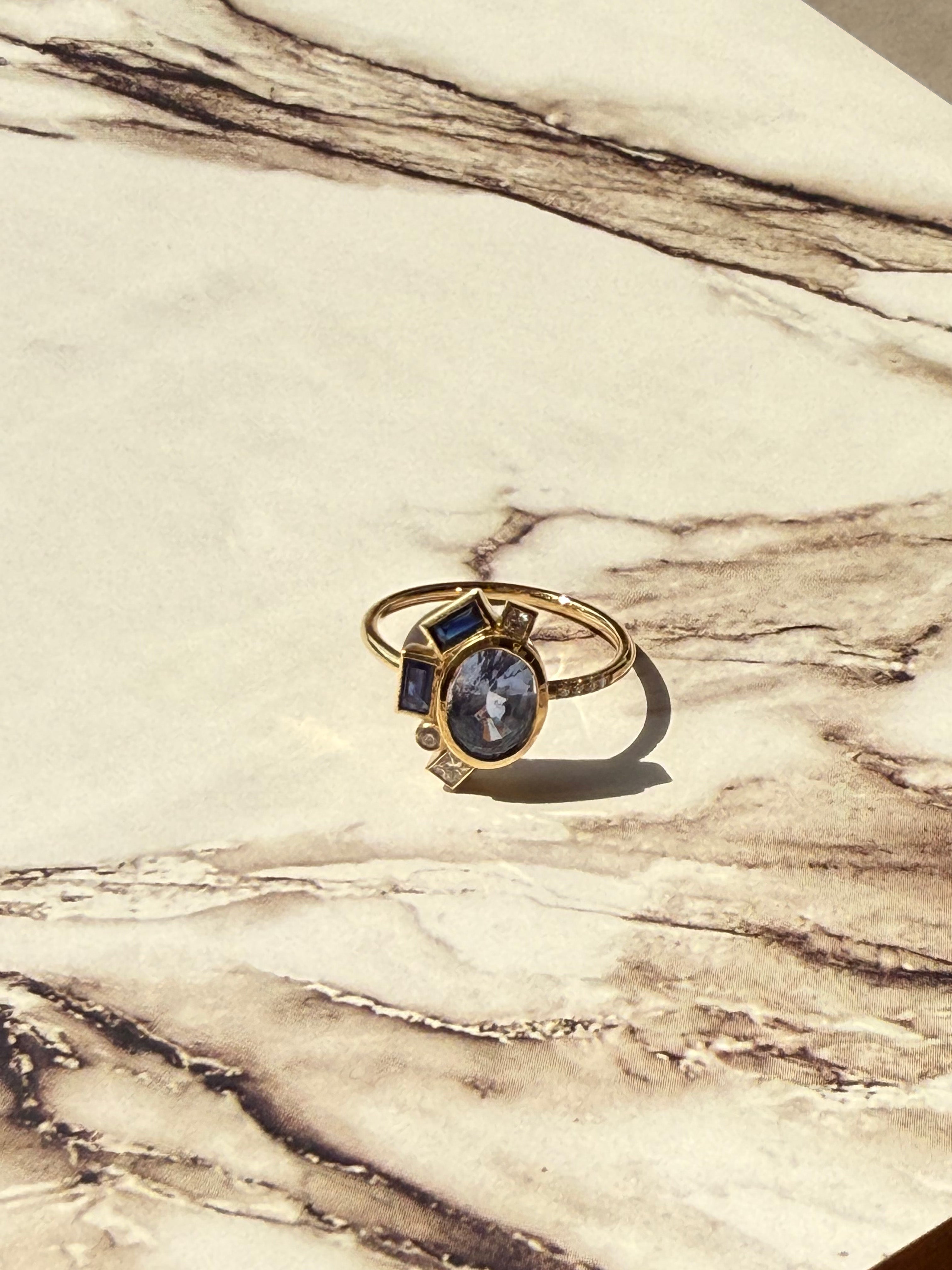 Bauhaus Aether Blue Sapphire Ring
