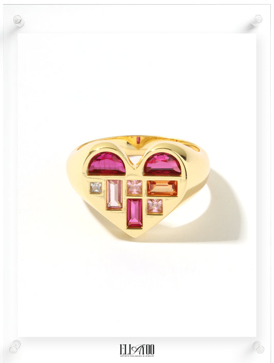 Poetic Heart Ruby Ring - 14k Plated Gold