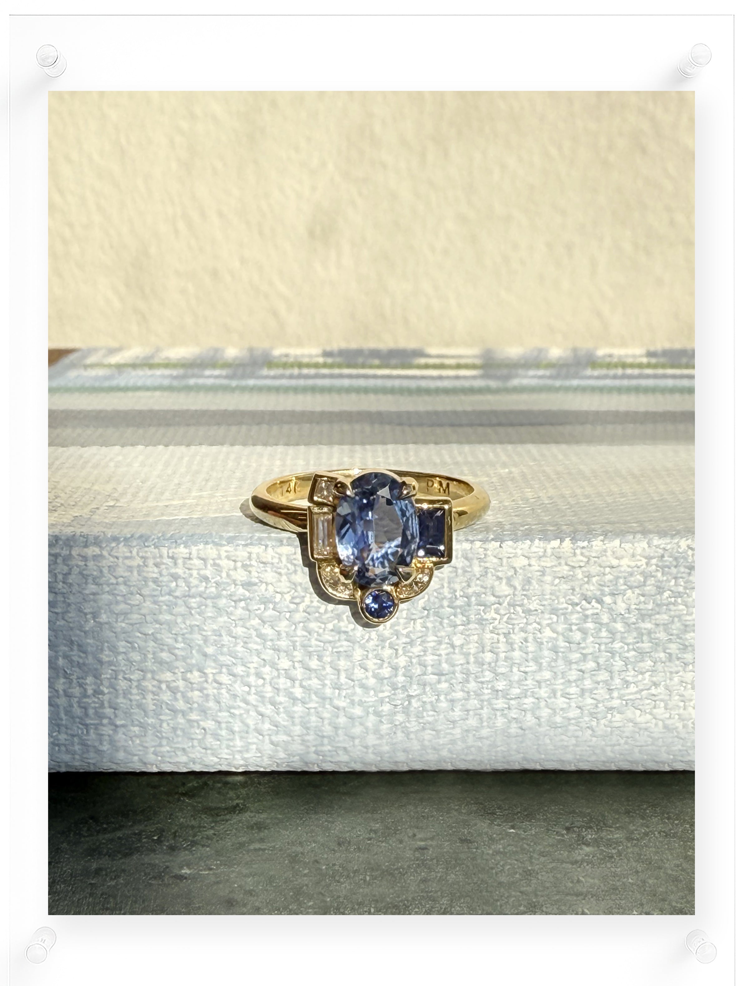 Bauhaus Asymmetry Blue Sapphire Ring