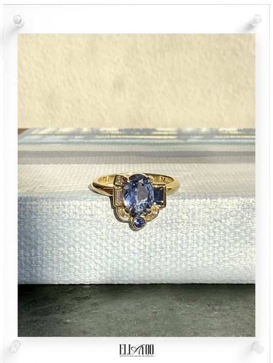 Bauhaus Asymmetry Blue Sapphire Ring