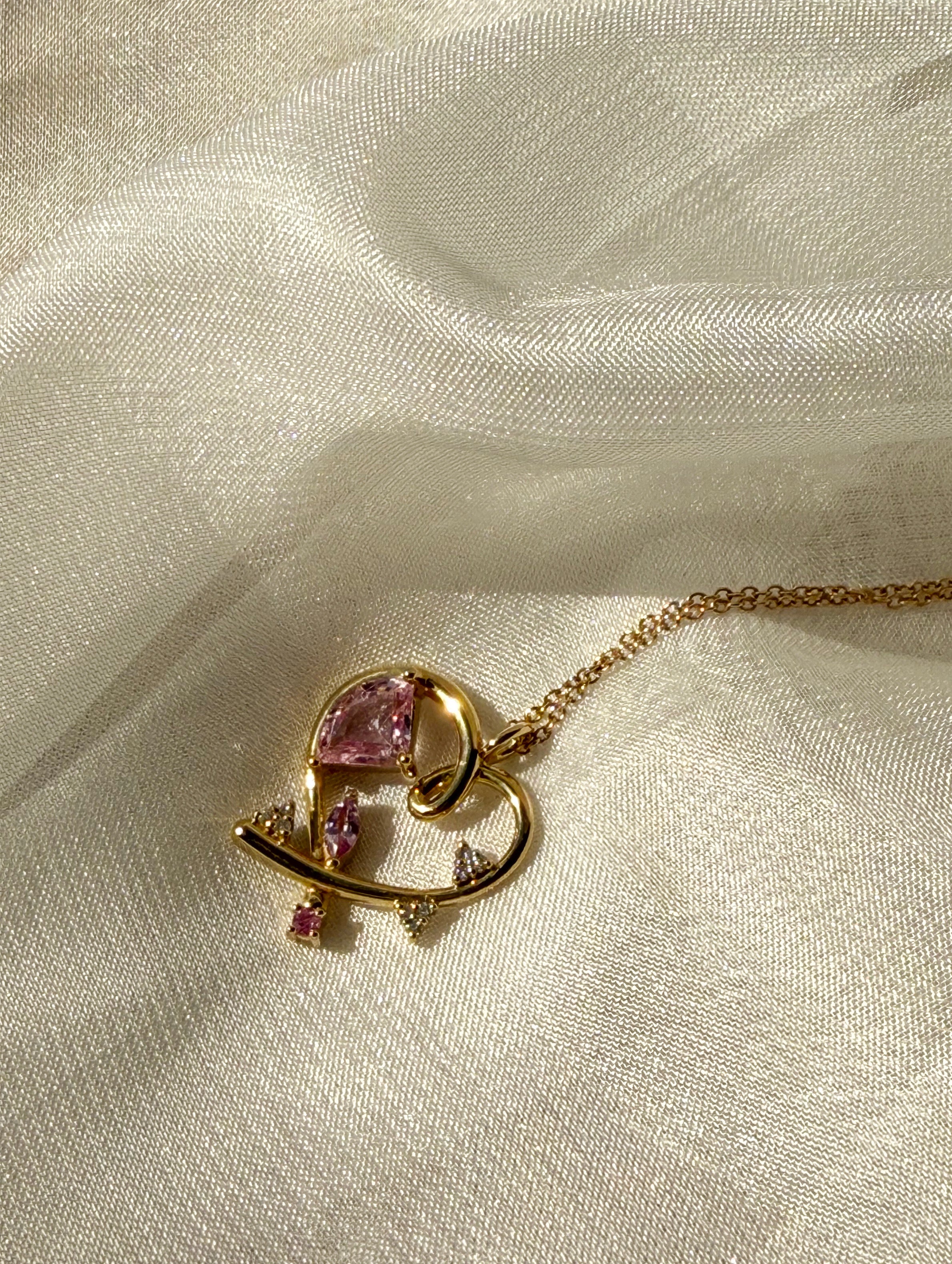 Bauhaus Heart Necklace - Pink Sapphire