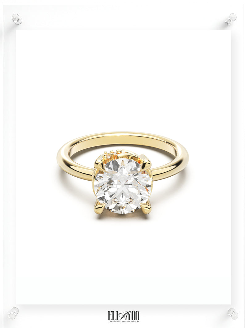 Front view of Round Cut Diamond Ring with claw setting featuring initials on the side