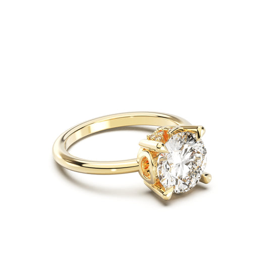 Side view of Round Cut Diamond Ring with claw setting featuring initials on the side