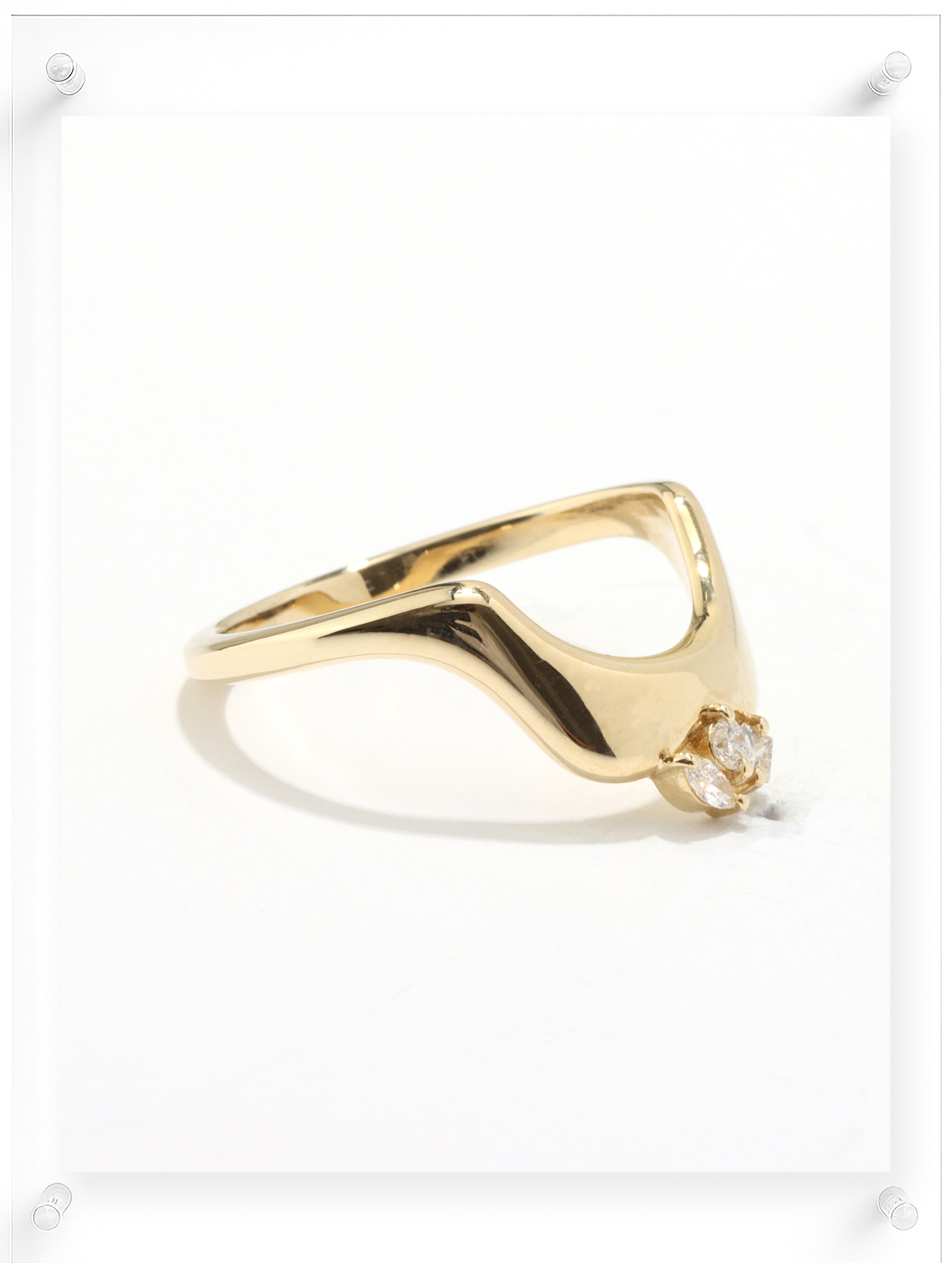 14K Yellow Gold Diamond Band with Sculptural Curved Design by Ella Yoo Jewelry