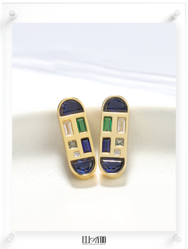 Artful Mind Blue Sapphire Earring - 18k Plated Gold (Pair)