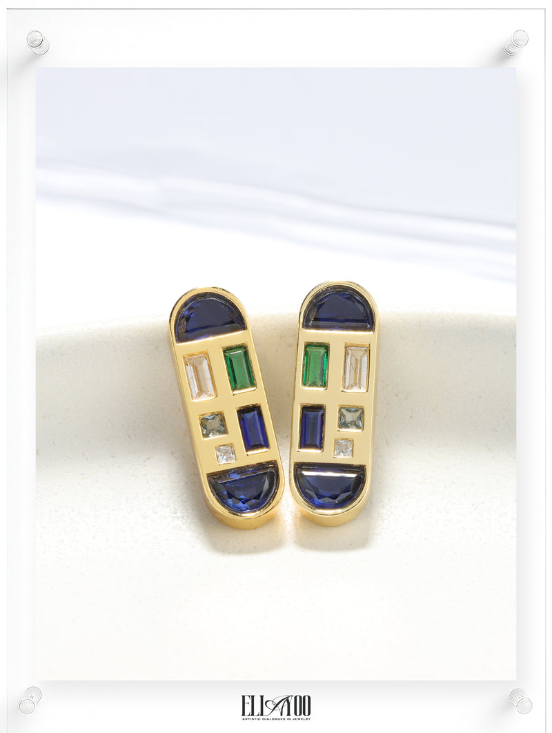 Artful Mind Blue Sapphire Earring - 18k Plated Gold (Pair)