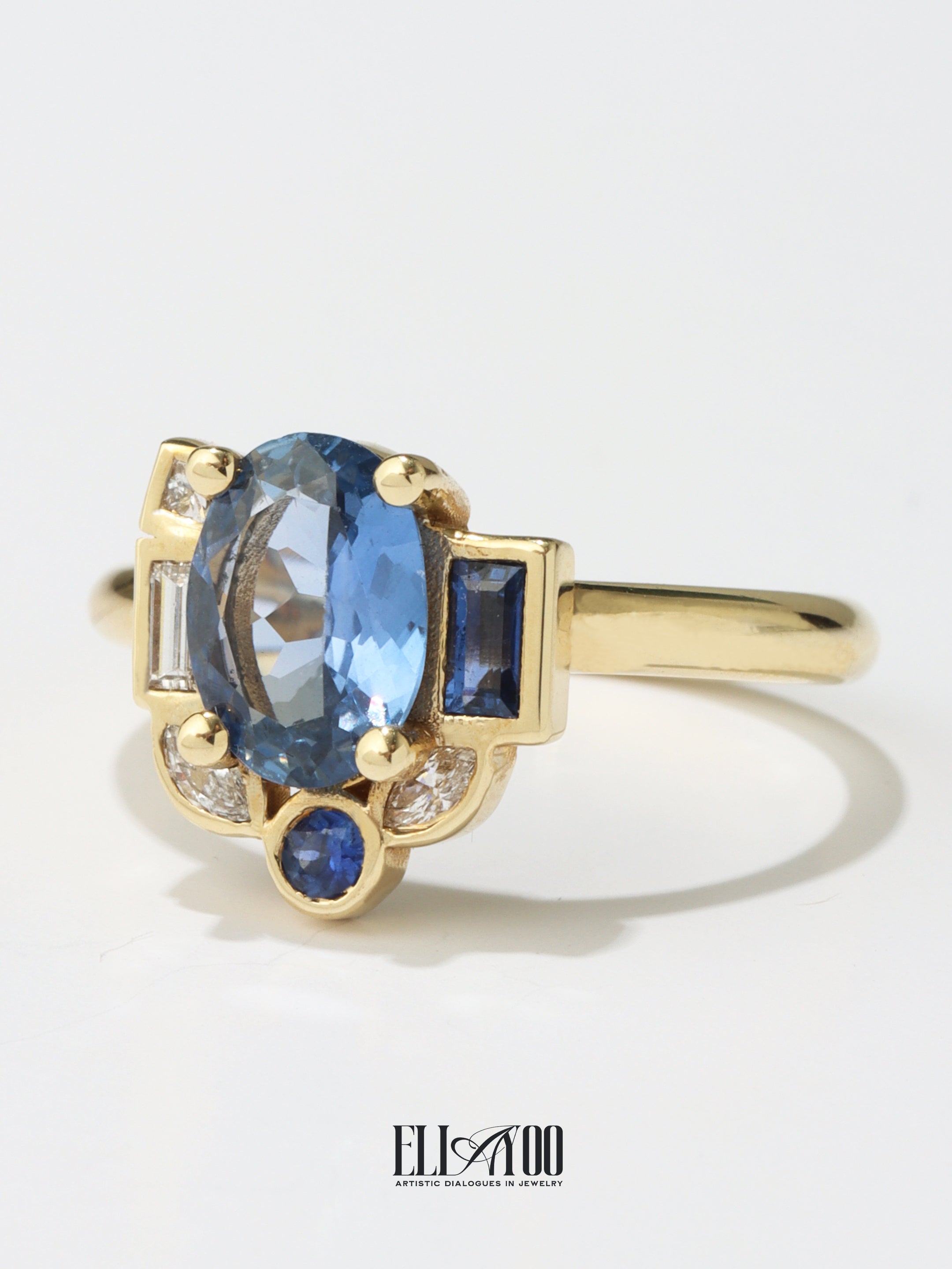 Asymmetry Silhouette  Blue Sapphire Ring