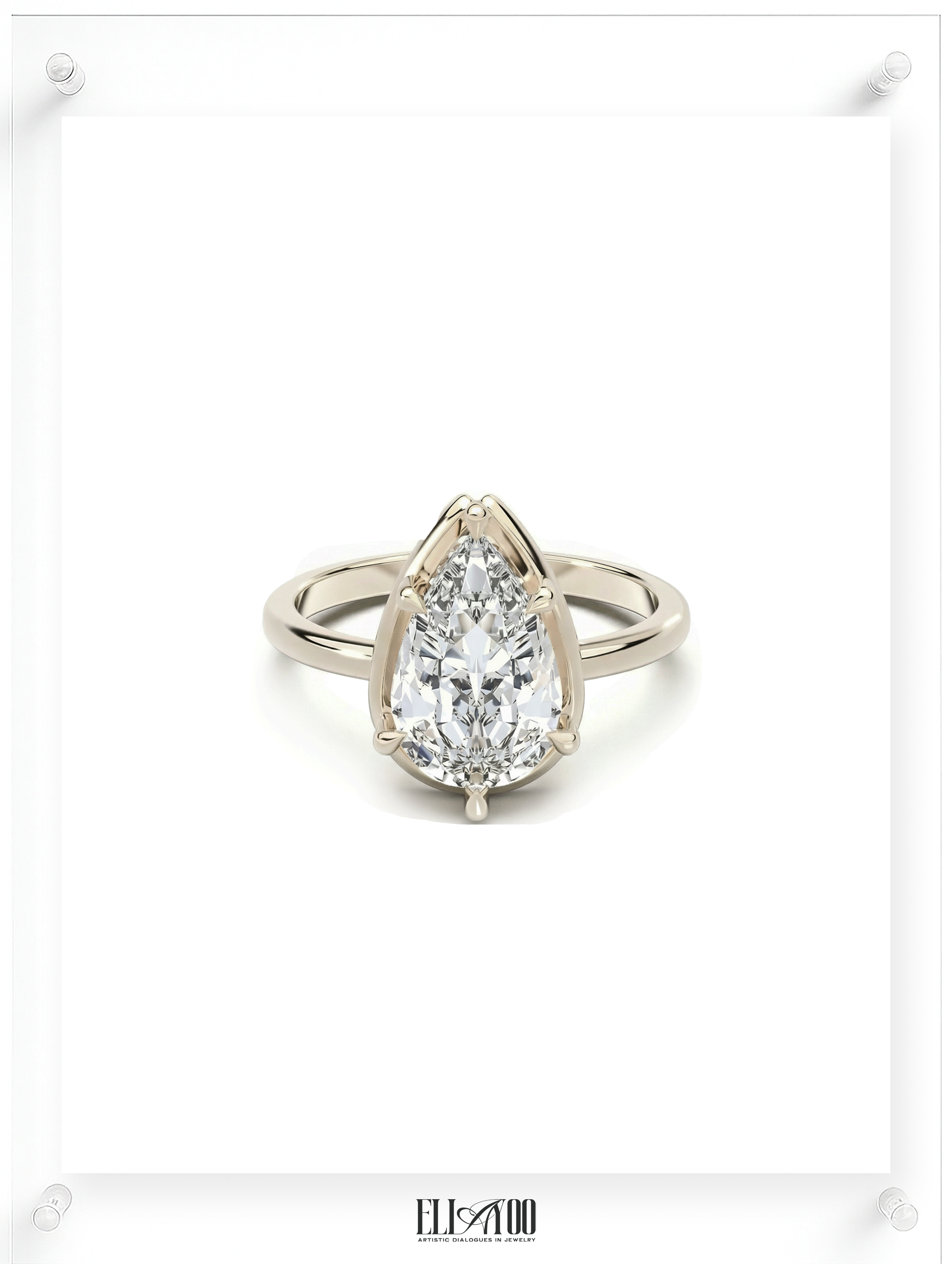 Front view of Pear cut diamond white gold ring