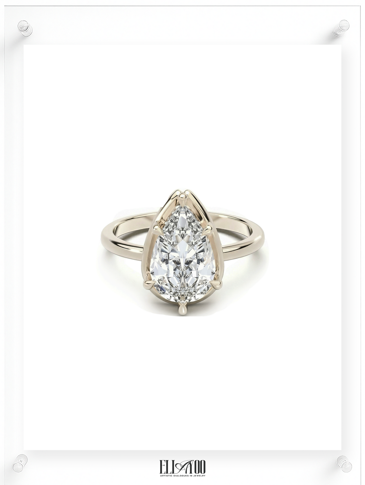 Front view of Pear cut diamond white gold ring