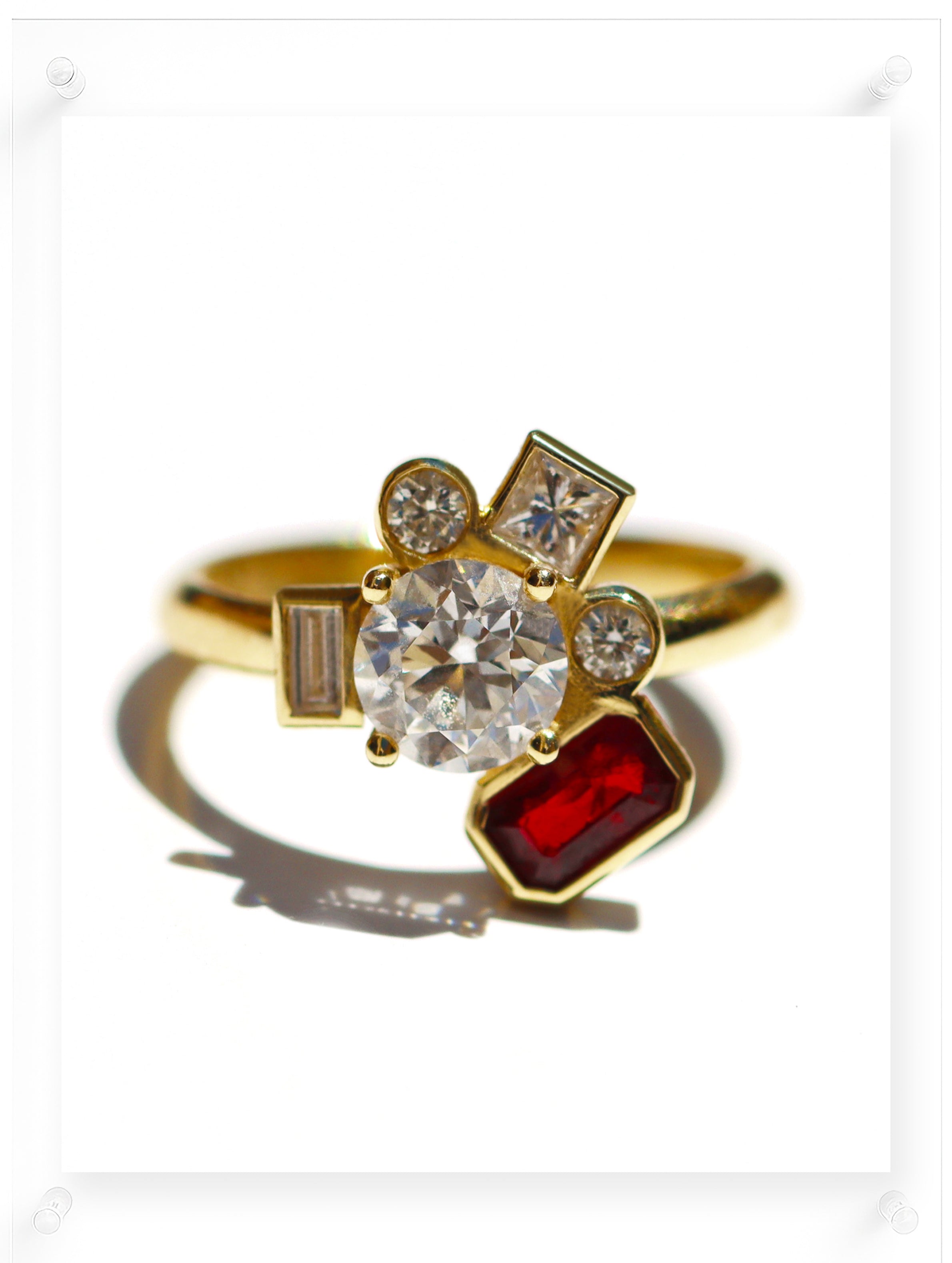Bauhaus Ruby Flower Diamond Ring
