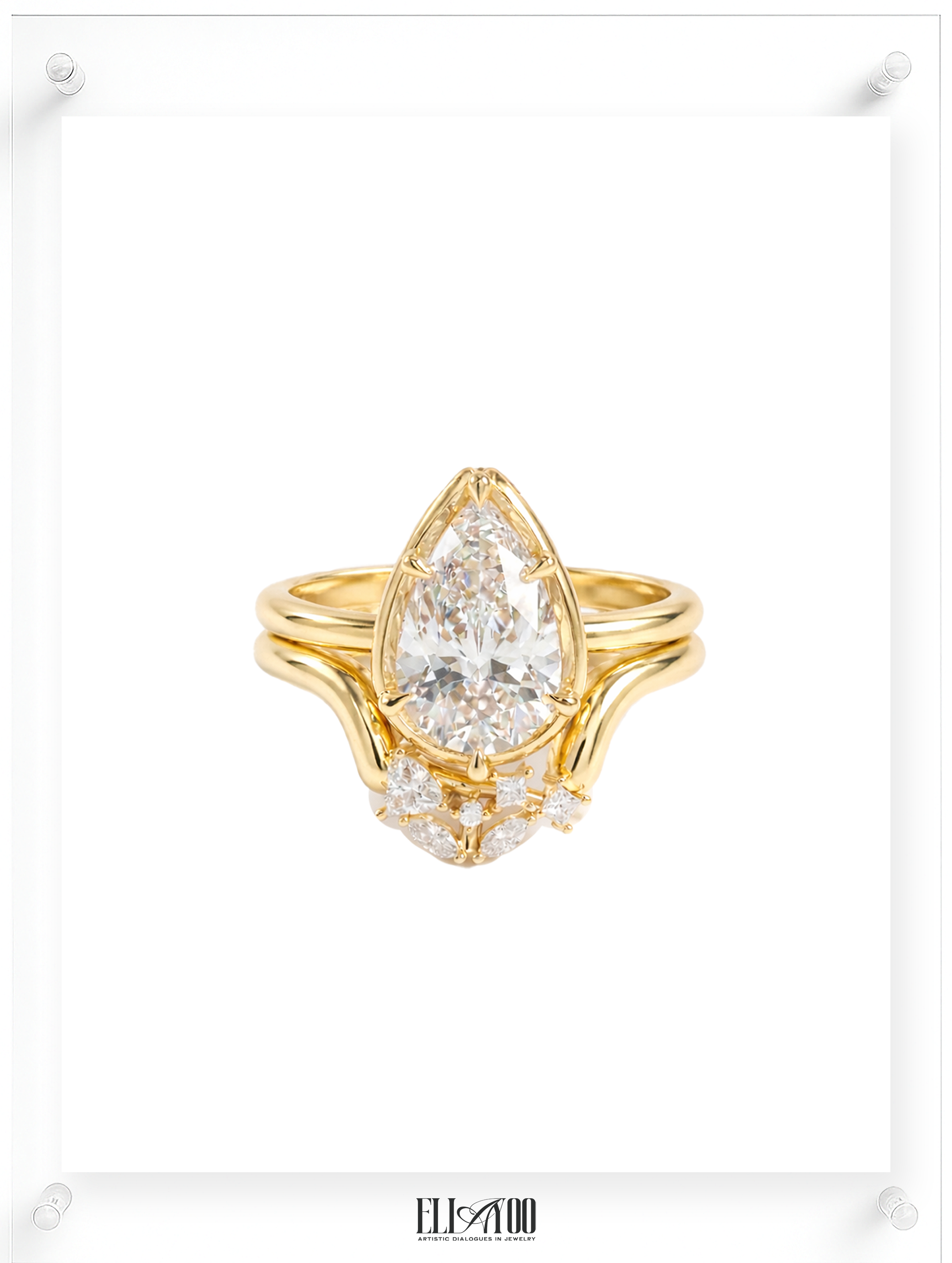 White Diamond Ring with guard ring in 14k yellow gold