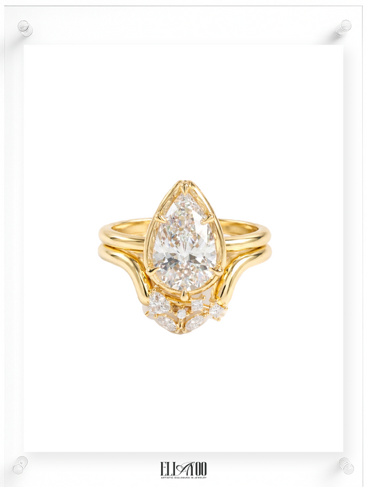White Diamond Ring with guard ring in 14k yellow gold